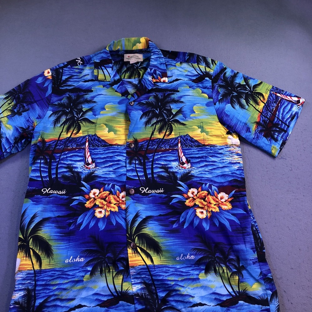 Royal Hawaiian Creations Shirt Men LRG SUNSET Floral Aloha SAILING Hawaii Rayon